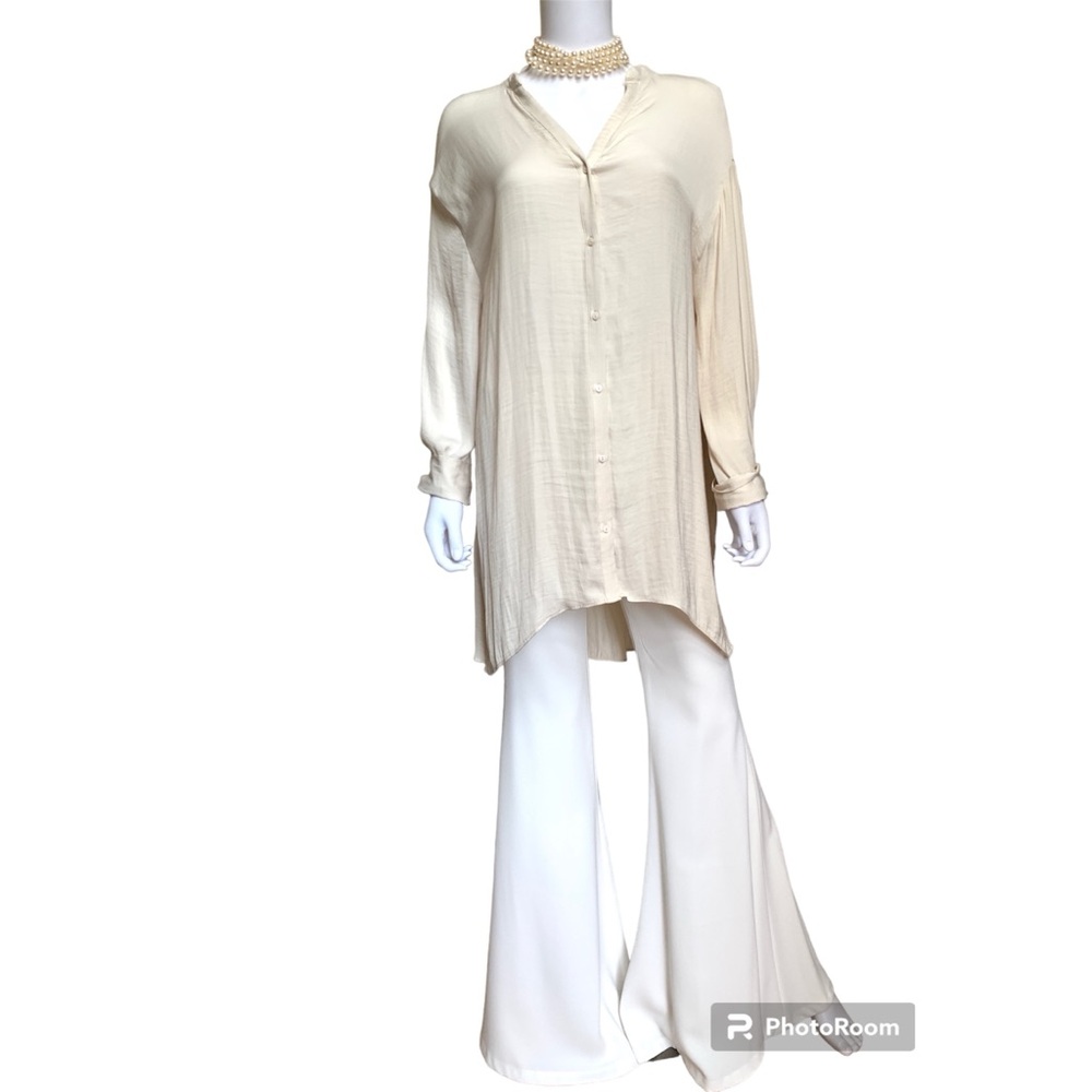 Zara Cream Oversized Satin Effect Long Sleeve Tunic, NWOT, XS